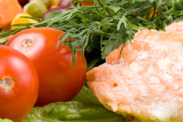 Stake from a salmon with vegetables