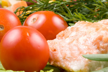 Stake from a salmon with vegetables