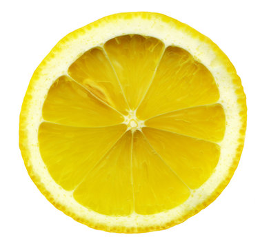 Close-up lemon slice isolated on white background