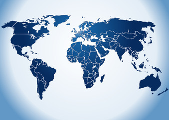 World map dark blue shiny silhouette