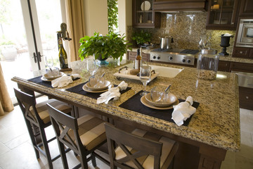 Kitchen with granite top island