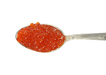 Silver spoon and red caviar