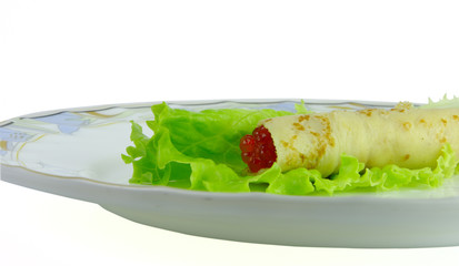 Close-up of pancake with caviar