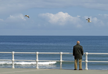 Anciano mirando al mar