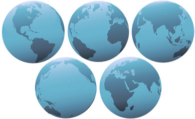 Five Planet Earth Globes in Soft Blue