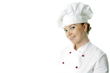 Beautiful cook woman a over white background