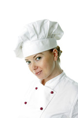 Beautiful cook woman a over white background