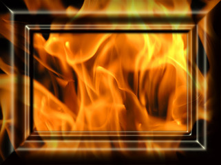 Decorative framework for a photo with the image a flame