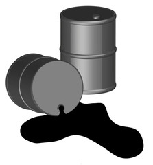 oil spilling out of one black oil barrel 3D 