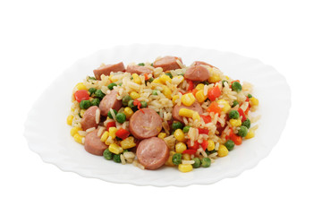 Rice with vegetables and sausages