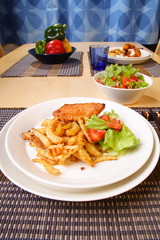 French fries and chicken