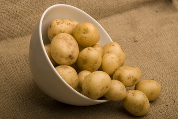 bowl of m peer potatoes on sack