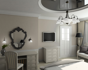 3D render classic interior of bedroom - obrazy, fototapety, plakaty