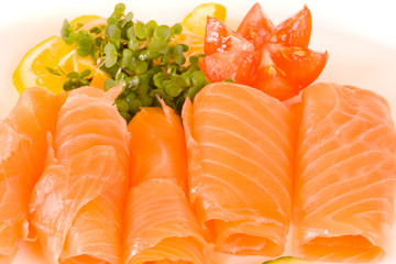 Close up of rolled smoked salmon