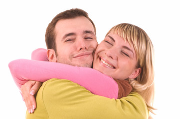 Young couple in love isolated on white