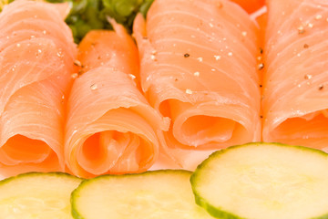 Peppered Salmon Rolls and Cucumber