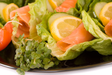Smoked Salmon Salad - close up on black plate