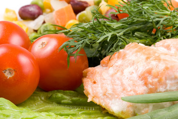 Stake from a salmon with vegetables