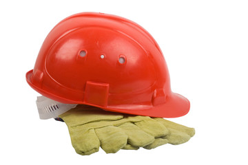 Red helmet with mitten
