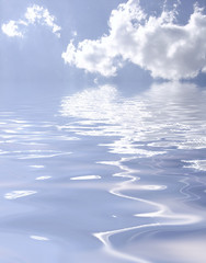blue sky reflected in water 