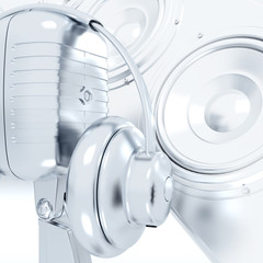 silvery microphone and headphones