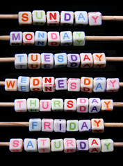 days of the week created with miniature bricks