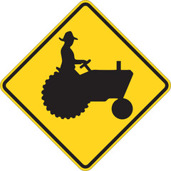 Tractor warning sign on white