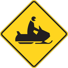 Snowmobile warning sign on white