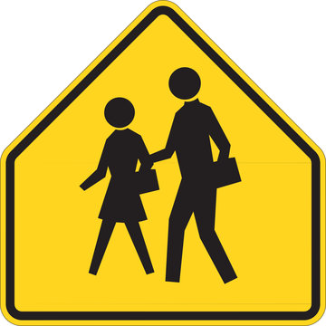 School warning sign on white