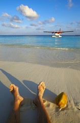 Pilot has a rest on a beach