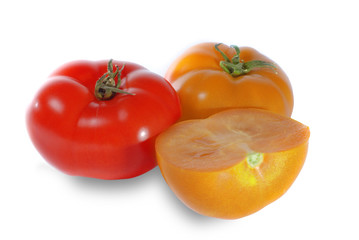 Fresh juicy tomatoes isolated on white background