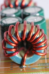 macro detail of inductor with red wire