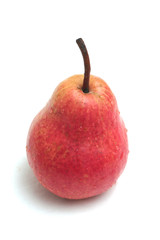 One red juicy pear on a white background