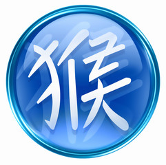 Fototapeta premium Monkey Zodiac icon blue, isolated on white background.