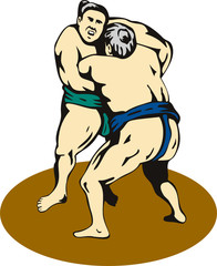 Fototapeta na wymiar Sumo wrestlers having a go