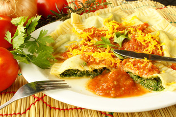 Home made ravioli with meat and spinach
