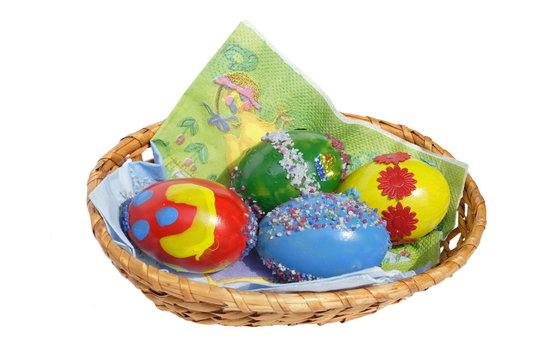 Easter basket of coloured eggs