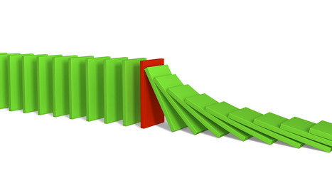 Red figure of a dominoes, holding falling green figures