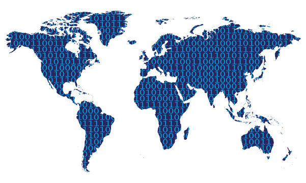 Map World Binary (Europe Centred)