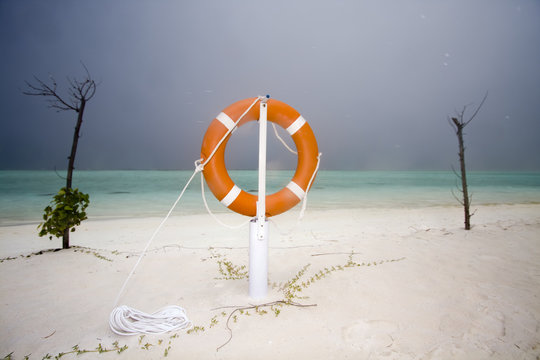 Life Guard ring at stormy sea