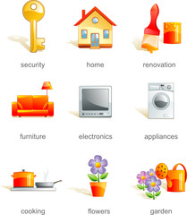 Icon set - home related items. Aqua style. Vector 