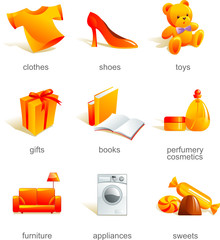 Icon set - shopping related items. Aqua