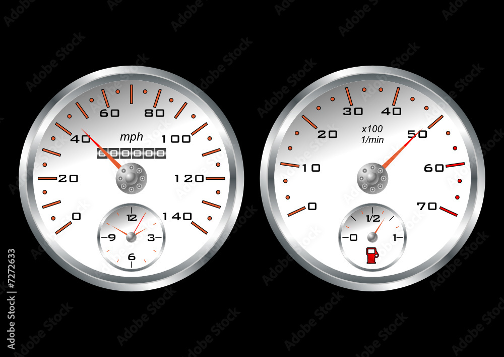 Wall mural White dashboard car isolated over black background