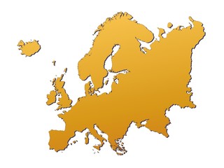 Europe map filled with orange gradient. Mercator projection.