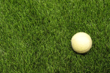 yellow tennis ball on the man-made lawn