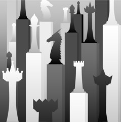 Stylized bar chart with chess pieces 