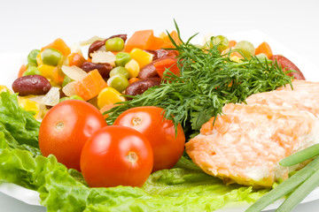 Stake from a salmon with vegetables