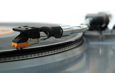 Obraz na płótnie Canvas Vinyl record player stylus close up detail image