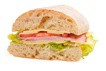 Ham, cheese and tomatoes sandwich sliced in half