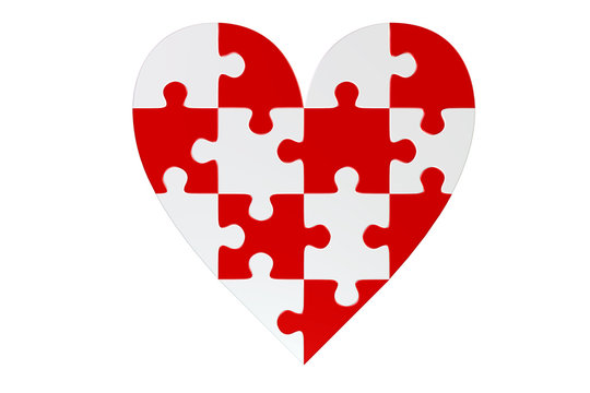 Coeur puzzle mosaïque rouge et blanc
